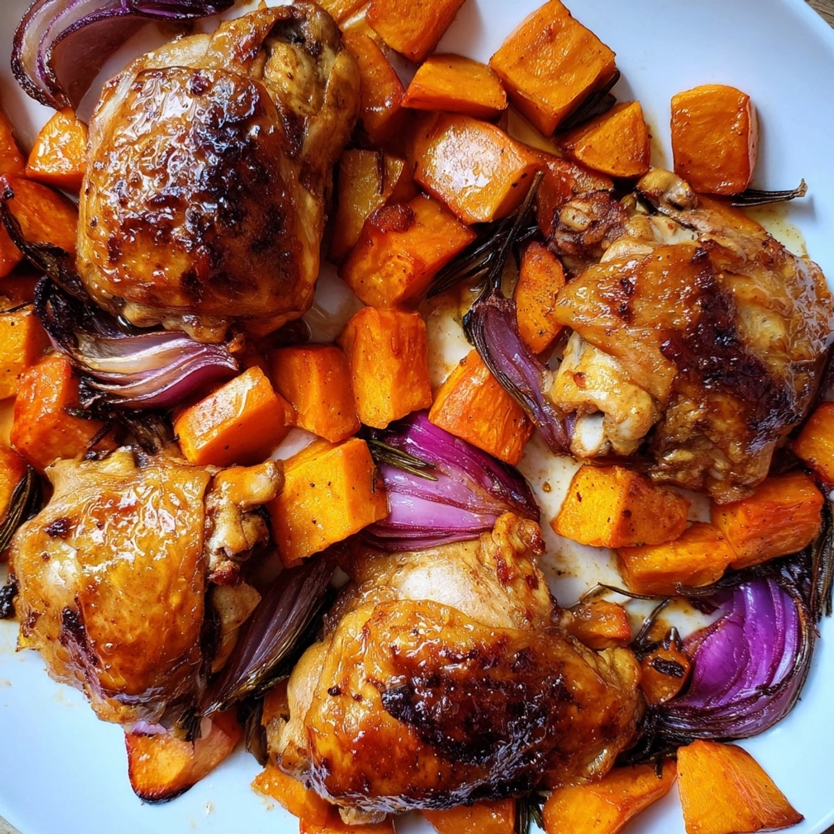 Golden Honey-Glazed Chicken with Roasted Root Vegetables, glistening and ready for a comforting dinner.