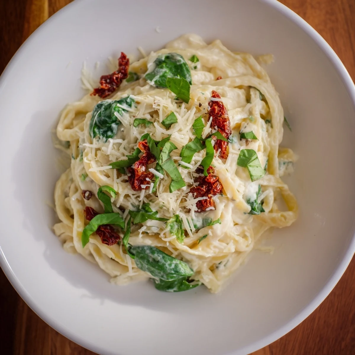 One-Pot Creamy Tuscan Garlic Herb Pasta, a warm bowl of pasta with creamy sauce and fresh herbs.