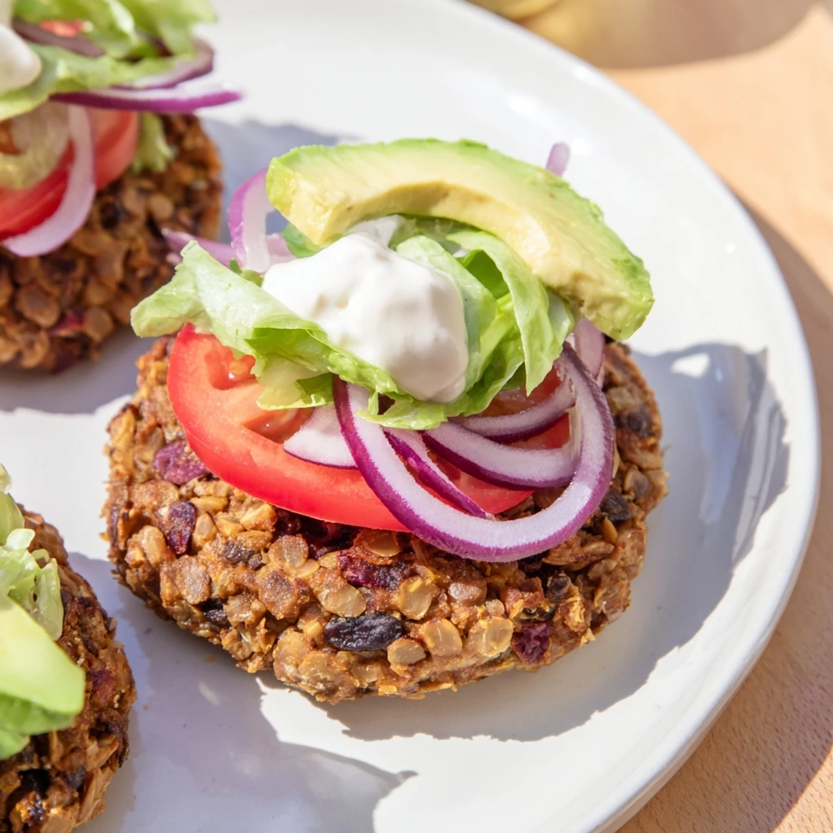 Zesty black bean burgers with avocado, a stack of vibrant flavors and freshness, ready to enjoy.