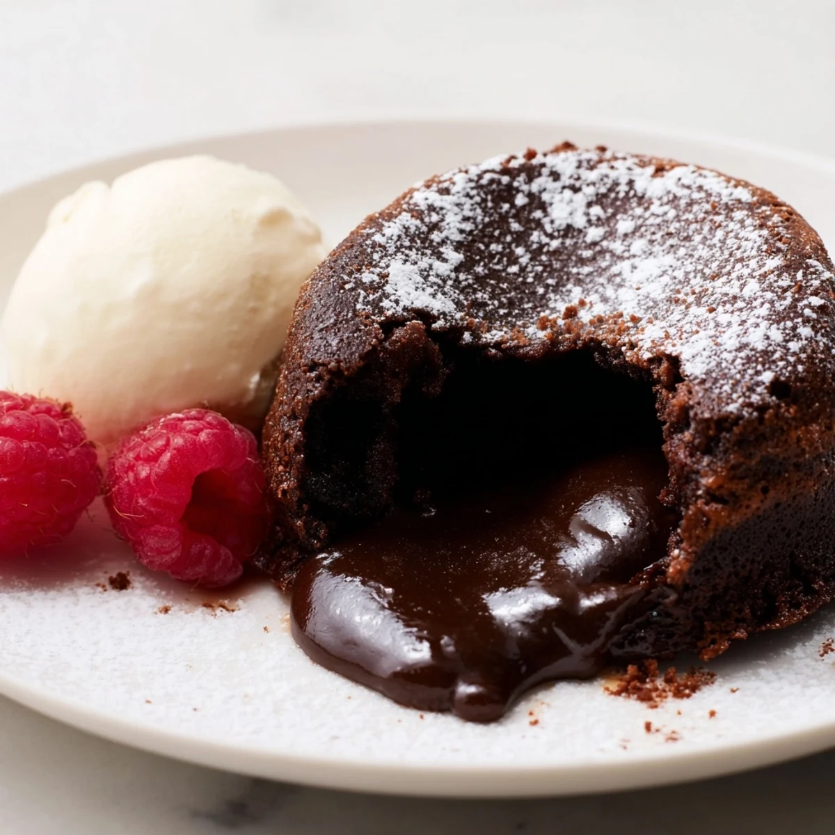 Molten center of a dark chocolate cake, perfect for enjoying a cocoa-warm lava cake treat.