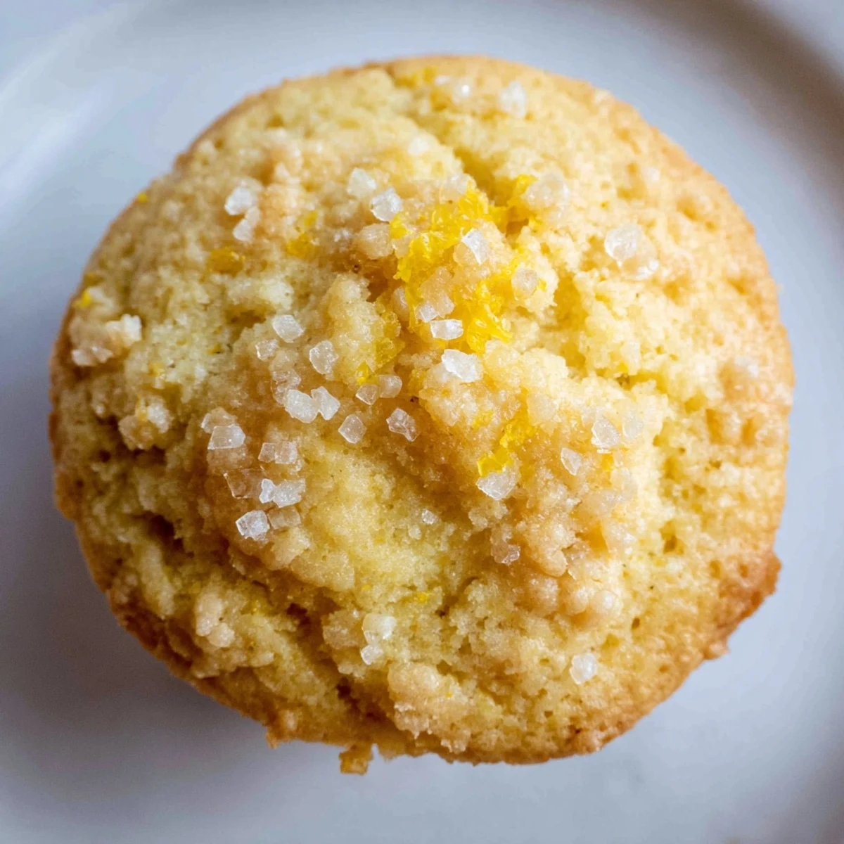 Golden Simple Sweet Lemon Zest Muffins, with sparkling sugar topping, ready to enjoy with coffee or tea.