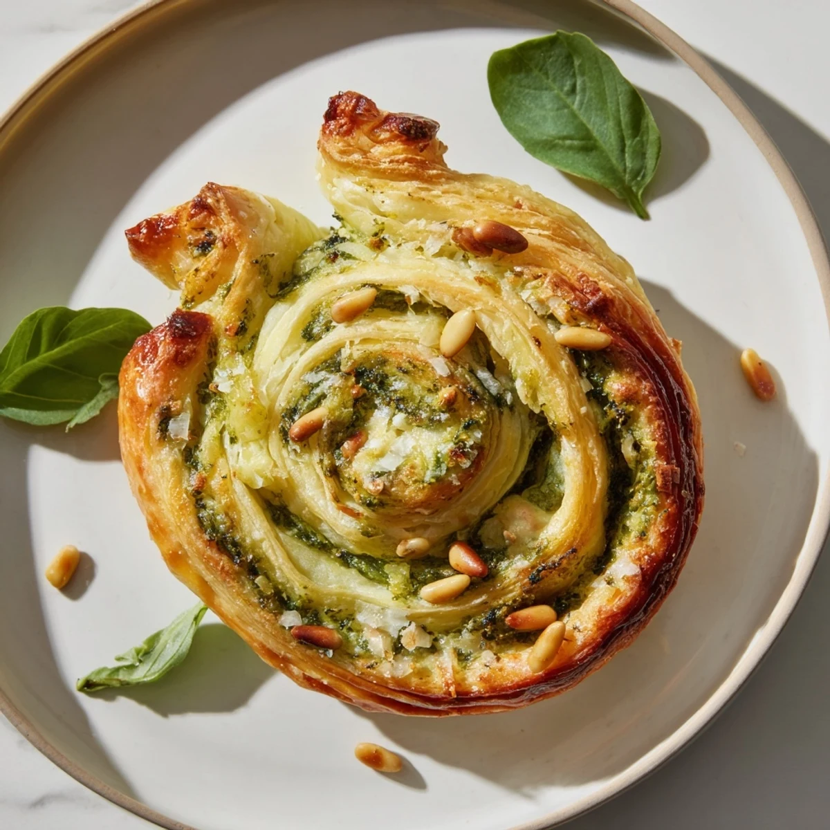 Golden-brown Savory Bites: Star-Shaped Pesto Pinwheels, ready to serve as a delicious vegetarian appetizer.