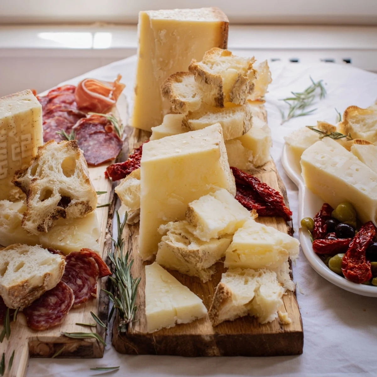 Imagine a close-up of this Rustic Italian Farmhouse Board brimming with olives, meats, and cheese.