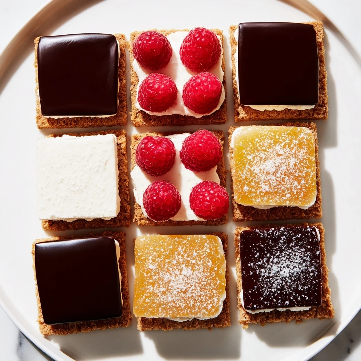 Delectable Checkerboard Terrace dessert: a grid of sweet, salty, and creamy textures ready to enjoy.