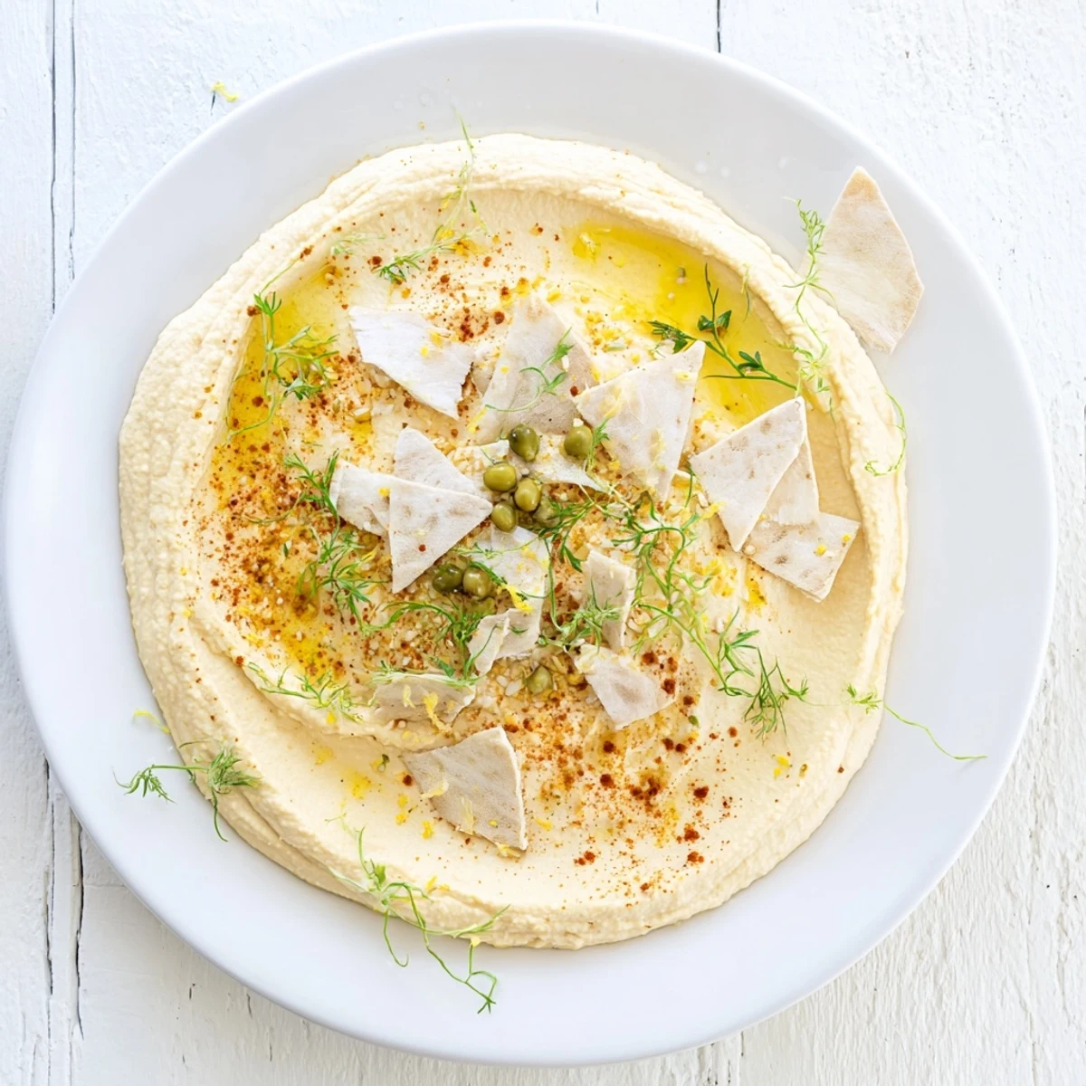 Delectable "Driftwood Beach" appetizer, featuring smoked fish and creamy hummus on rustic crackers.