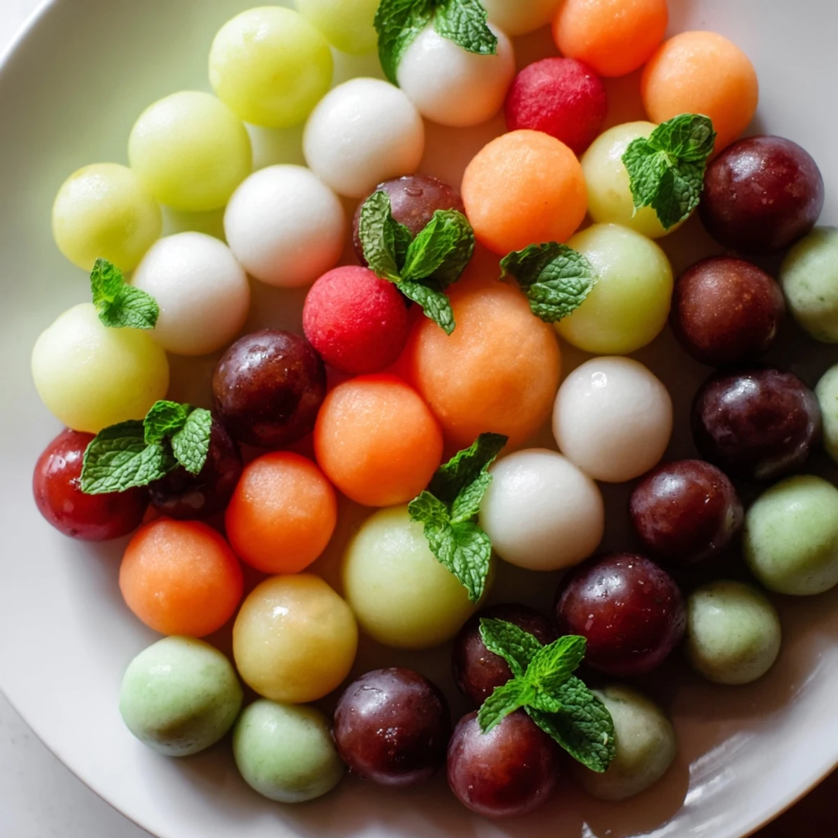 Vibrant Polka Dot Platter: a colorful array of fruit and cheese spheres, ready for serving.
