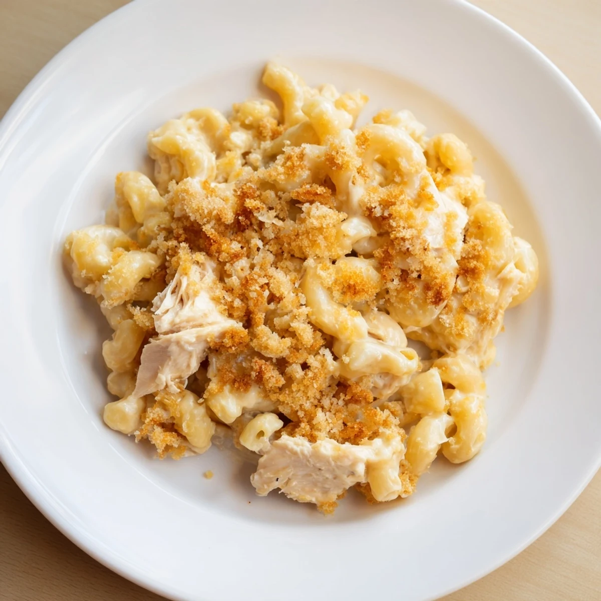 Creamy, cheesy Struggle Meal Chicken Macaroni, mixed with tender macaroni and flavorful canned chicken.