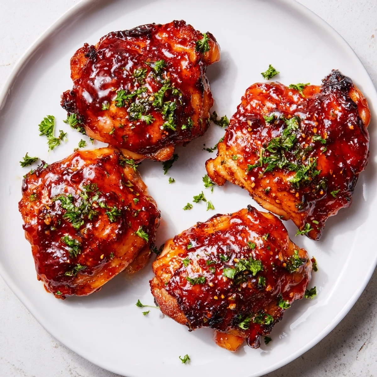 A close-up of tender Jam in Coffee Style Glazed Chicken offering a savory aroma, highlighting the flavorful, dark glaze.