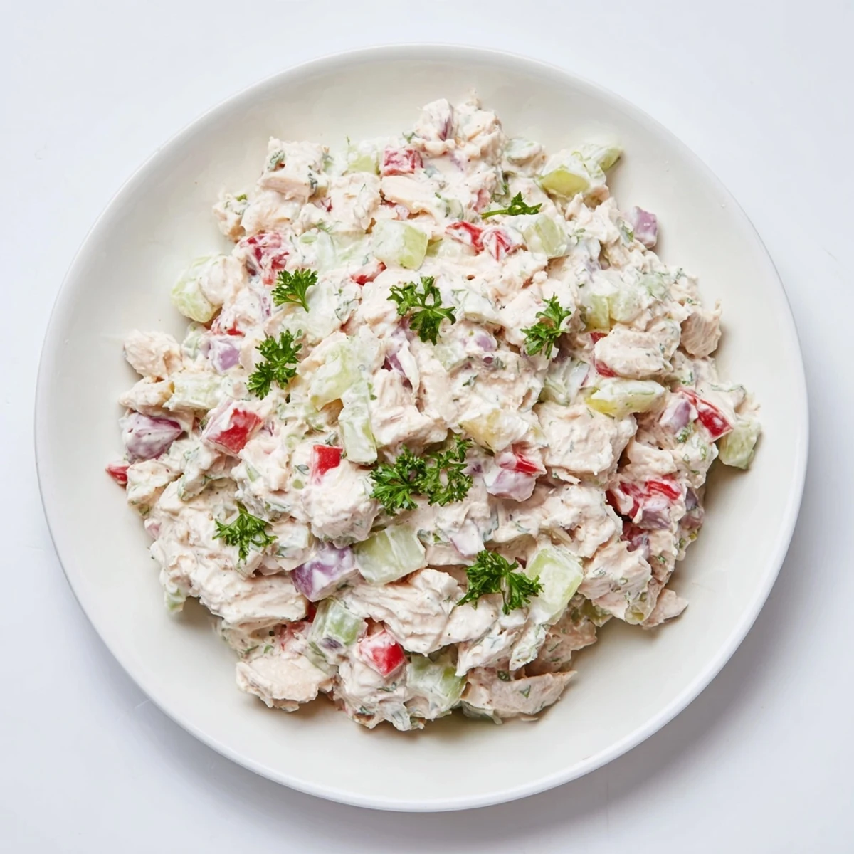 A refreshing bowl of Canned Chicken Salad with Mrs. Dash, seasoned and ready to enjoy.