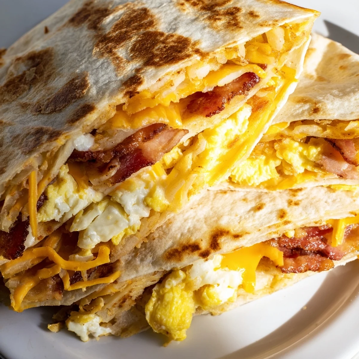 Golden, crispy Breakfast Crunchwrap featuring melted cheese and a fluffy scrambled egg filling.