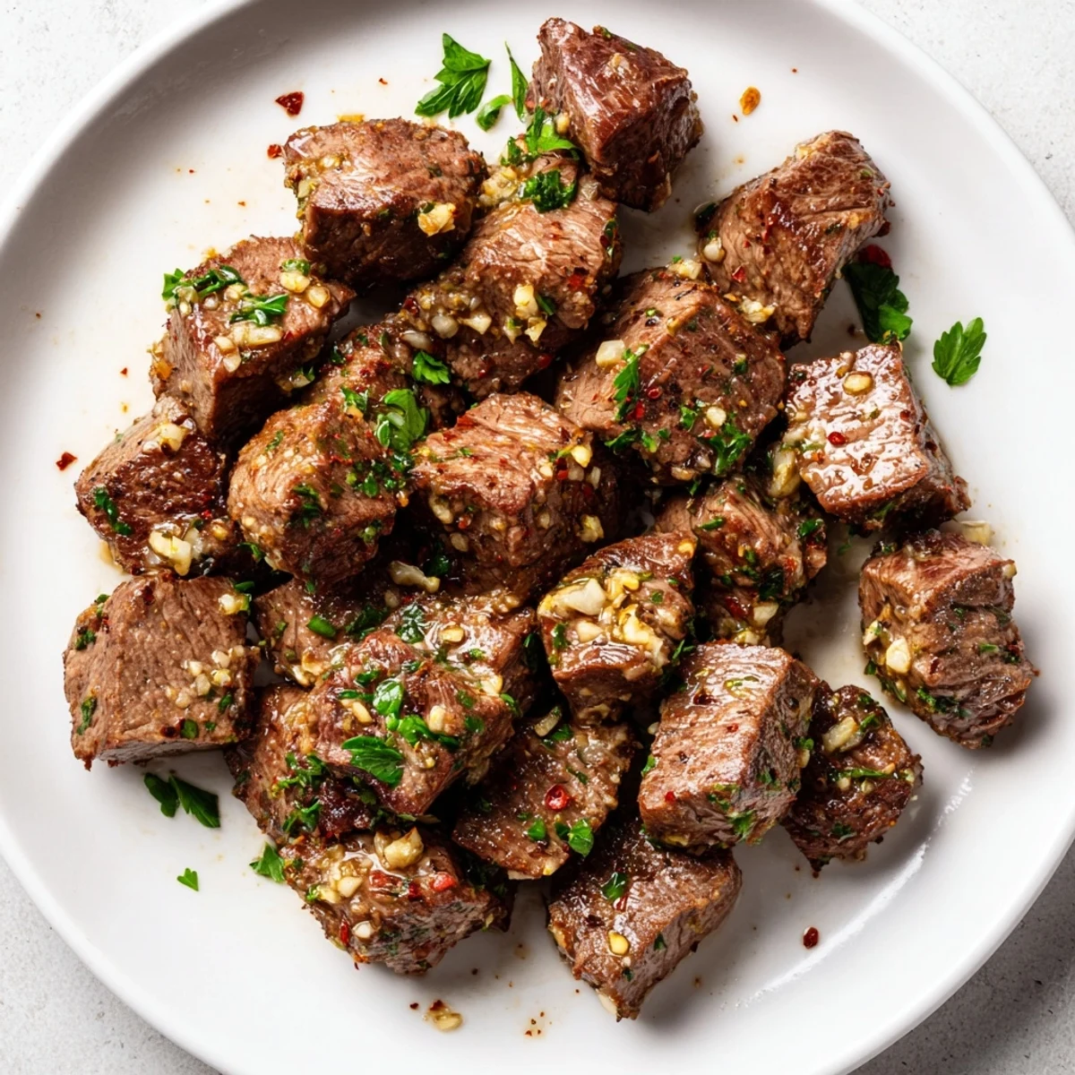 Sizzling Garlic Butter Steak Bites, glistening with flavorful sauce, ready to be enjoyed.