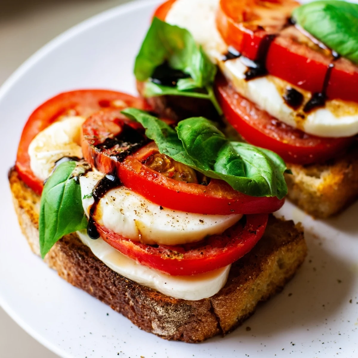 Golden-brown Caprese Salad Grilled Cheese with melted mozzarella and ripe tomato slices.