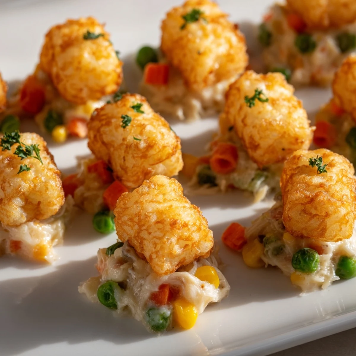 A close-up of a hot, cheesy Tater Tot Casserole, ready to be served for a hearty meal.