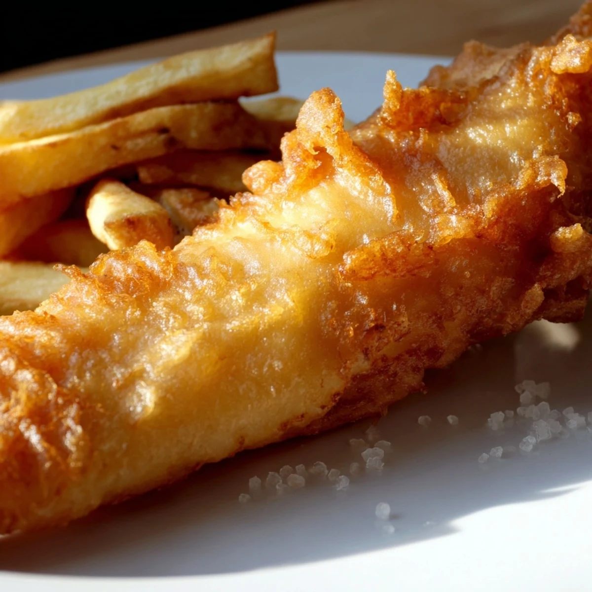 Golden, crispy battered fish and chips, a classic pub meal, is ready to be devoured fresh.
