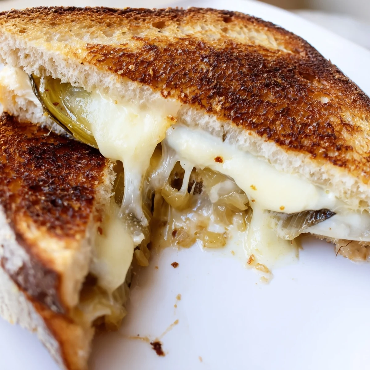 Golden slices of Havarti & Caramelized Leek Grilled Cheese ooze between buttery sourdough, served warm with a crisp side salad.