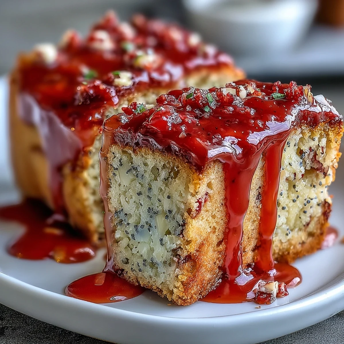 A whole Blood Orange Loaf Cake with Poppy Seeds and Marzipan sits on a wooden board next to zesty blood orange slices.