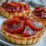 Individual Blood Orange Tarts with flaky golden crusts, smooth custard filling, and glossy blood orange rounds, perfect for a make-ahead dessert.