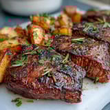 Crispy golden potatoes and juicy steak bites sizzle in rich garlic butter for a savory main dish.