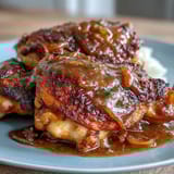 Soul Food Smothered Chicken with Onion Gravy: golden fried chicken pieces simmered in a savory, caramelized onion gravy.