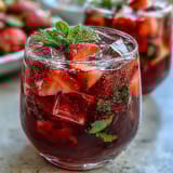 A vibrant glass of homemade Starbucks Strawberry Açaí Refresher with fresh strawberry slices and açaí powder.