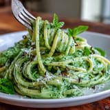 Deliciously smooth avocado pesto pasta, a quick, vegetarian no-cook weeknight meal.