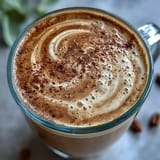 Creamy ashwagandha reishi adaptogens latte, warm and comforting, topped with cinnamon.