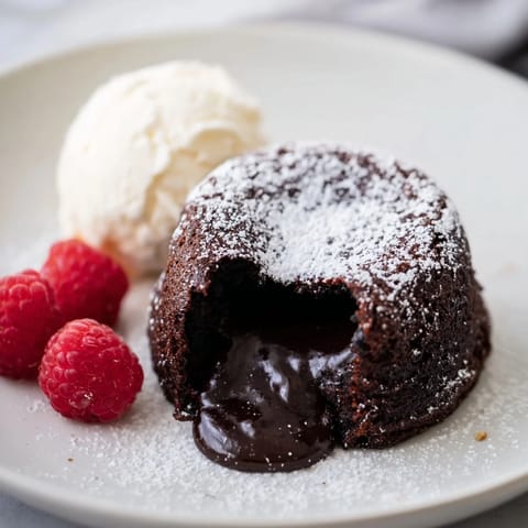 Warm and fudgy dark chocolate lava cakes drizzled with creamy vanilla ice cream, an amazing dessert.