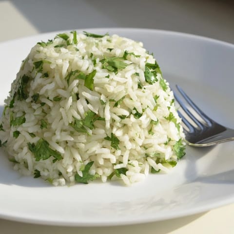 Cilantro Lime Rice, a bright vegan side dish with zesty lime aroma, ready to pair with grilled meats or tacos.