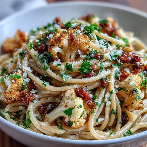 Roasted cauliflower florets and anchovy fillets mingle with sweet raisins in this savory Cauliflower, Anchovy and Raisin Spaghetti.
