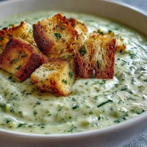 Close-up of blended Cauliflower and Broccoli Soup with sautéed onions, carrots, and celery.