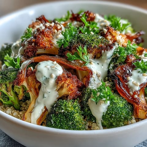 Vibrant, golden-edged florets and avocado slices make this roasted broccoli bowl a hearty, vegan main dish for lunch.