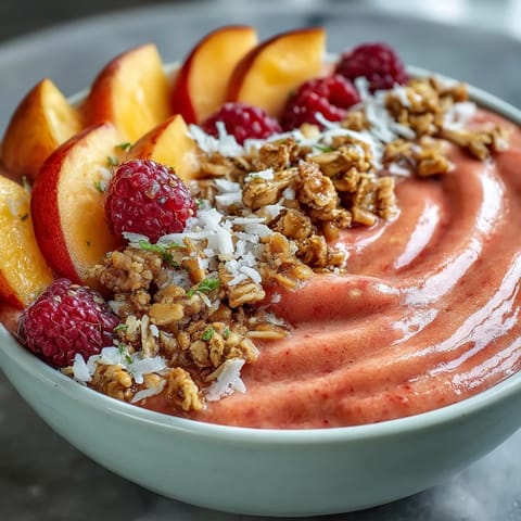 Two bowls of creamy Guava and Mango Smoothie Bowl garnished with mint, ready for a refreshing tropical morning snack.