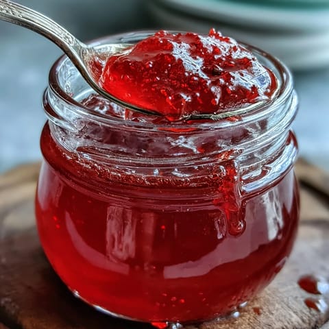 A clear glass bowl holds shimmering guava jelly, with fresh guava halves and lemon slices beside it, emphasizing the bright, tropical flavor.