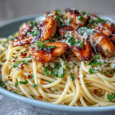 Freshly cooked Sticky Honey Garlic Chicken Pasta twirled on a fork, showcasing tender chicken and glossy, savory sauce.