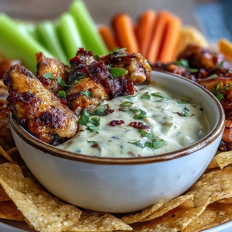 Vibrant Southwest Ranch Sauce drizzled over crispy chicken wings, garnished with fresh herbs and a sprinkle of paprika.