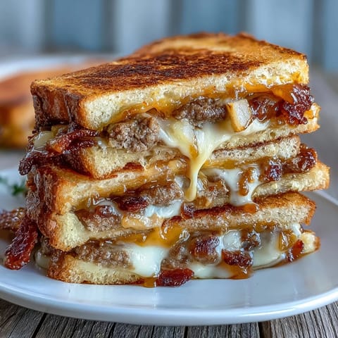1. Hot Honey Apple Cheddar Beef Bacon Grilled Cheese with melted cheddar, crisp apple, and smoky beef bacon, drizzled with spicy-sweet hot honey.  