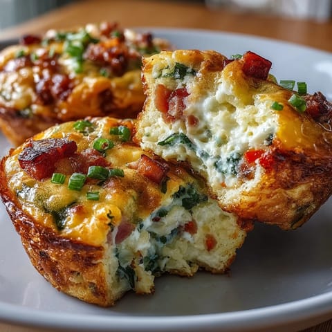 Fluffy egg muffins loaded with diced ham, bell peppers, spinach, and cheese—perfect for a healthy breakfast on the go.