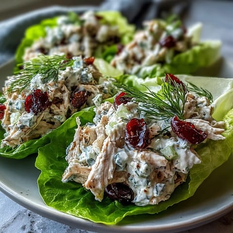 Greek Yogurt Chicken Salad Lettuce Wraps with crisp vegetables and fresh herbs served in crunchy lettuce leaves for a healthy, protein-packed meal.  