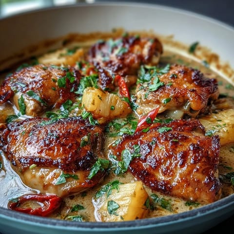 Vibrant one-pot chicken pineapple coconut curry with tender chicken, sweet pineapple, and creamy coconut milk simmered to aromatic perfection.