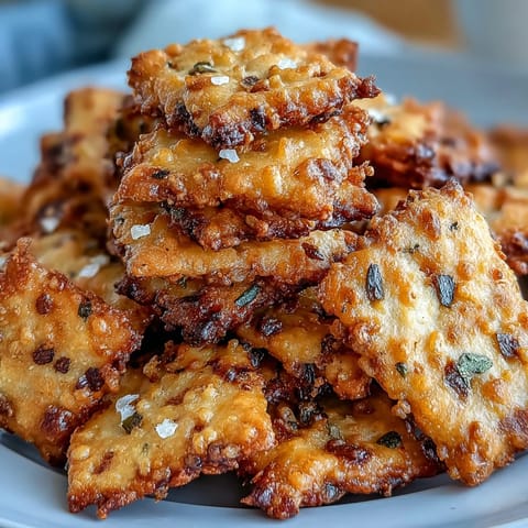 Golden homemade sourdough crackers topped with everything seasoning and sharp cheddar, perfect for snacking or party platters.