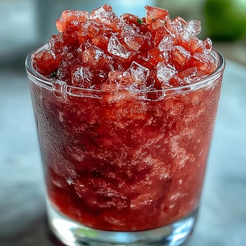 A vibrant summer cocktail featuring ripe strawberries, rum, and lime, blended into a smooth, icy slush perfect for parties.