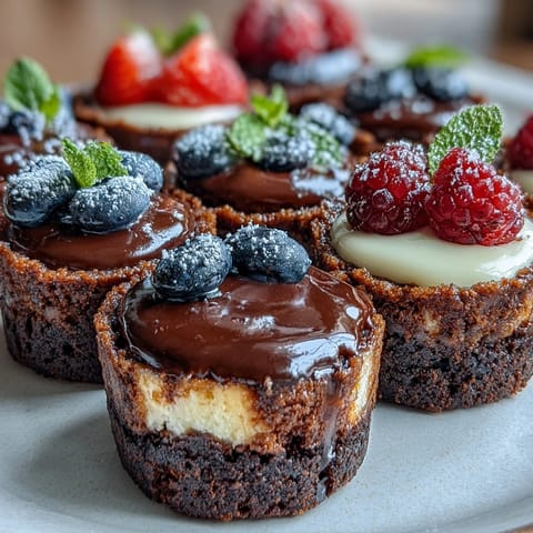 A colorful housewarming dessert bar with mini brownie bites, lemon cheesecake cups, and fruit tartlets, perfect for sharing at parties.