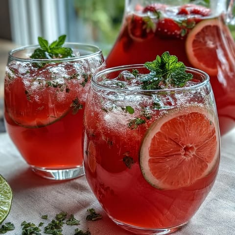Refreshing spring cocktail-inspired pink lemonade punch with sparkling water and berry flavors, ideal for parties.