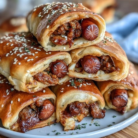Mini Baseball Hot Dogs in Crescent Roll Dough: golden, bite-sized hot dogs wrapped in flaky dough, perfect for game day snacking.