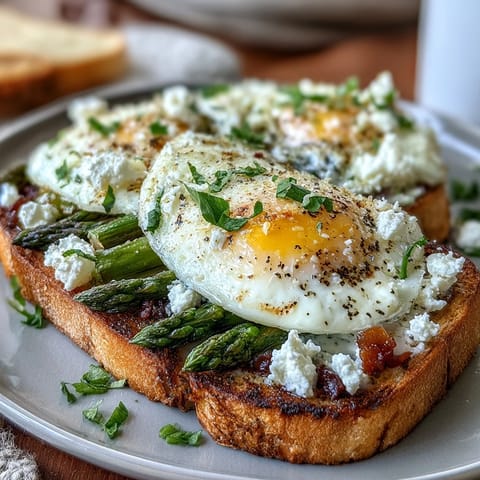 Fresh asparagus and egg tartines with crisp bread and creamy filling, garnished with chives and lemon zest for a bright spring meal.