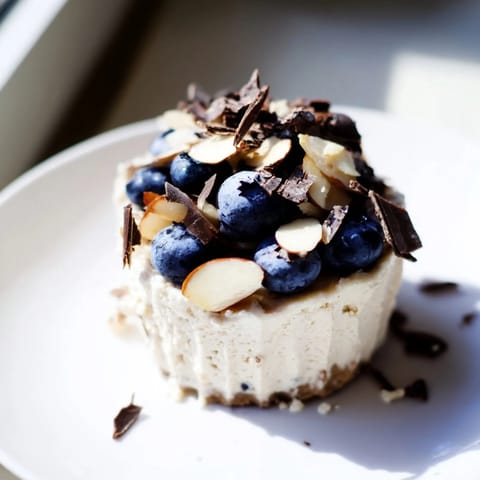 Golden, creamy Protein Cheesecake Cups topped with fresh berries, a delightful no-bake dessert.