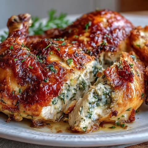 Herb Butter Roast Chicken with crispy golden skin and juicy, herb-infused meat, served with roasted vegetables and a savory pan sauce.