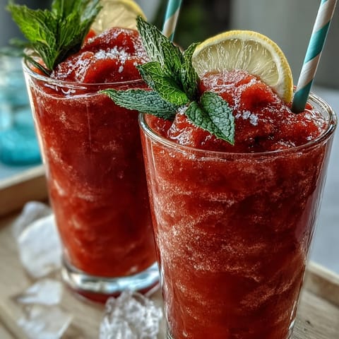 Enjoy this easy 3-ingredient Frozen Strawberry Lemonade Slushie, perfect for cooling down.