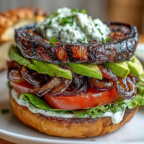 Hearty grilled portobello mushroom burgers, perfectly charred and ready for your favorite toppings.
