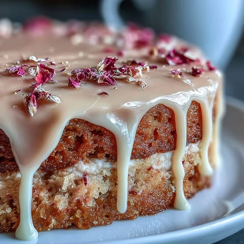 Elegant rosé velvet cake with a glistening gold drip, perfect for celebrations.